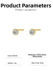 Detailed specifications of 18K gold plated S925 silver moissanite stud earrings