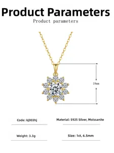 Dettaglio pendente girasole in argento 925 con moissanite da 1ct e dimensioni di 18mm