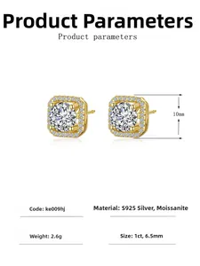 Detailed specs of S925 silver halo moissanite earrings with 1ct round center stone