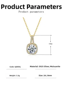 Detailed size parameters of 2ct moissanite pendant with S925 silver dimensions