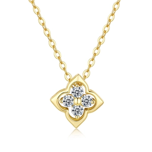 14K gold plated 925 silver four-leaf clover pendant necklace with brilliant moissanite