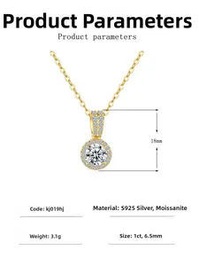 Detaillierte Spezifikationen der 1ct Moissanit Kette aus 14K vergoldetem 925 Silber