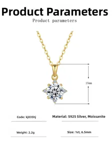 Spécification détaillée de taille et matière du pendentif moissanite 1ct en argent 925