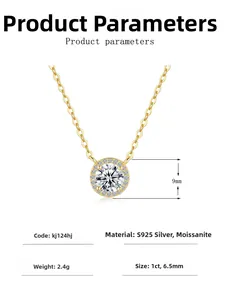 Détails du collier moissanite 1ct en argent sterling 925 plaqué or jaune 14K