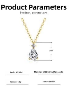 Detailed view of pear cut moissanite pendant with 10mm length measurement on S925 chain
