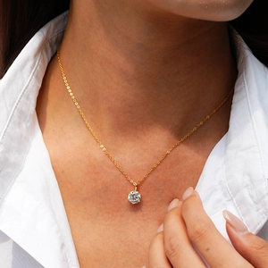 Classic 14K gold plated 925 silver necklace with 1 carat moissanite solitaire pendant