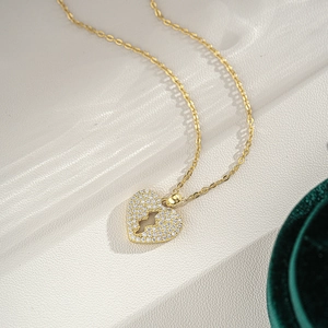 14K gold plated 925 sterling silver heart pendant necklace with moissanite pave setting