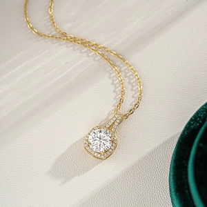 Classic square halo moissanite pendant necklace in 14K gold plated 925 sterling silver