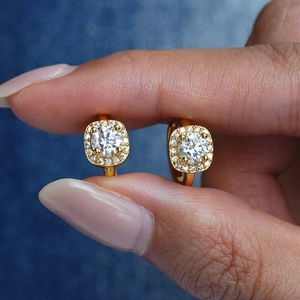 925 Sterling Silver Moissanite Zirconia Square Halo Hoop Earrings Luxury Elegant Rhinestone Jewelry Gift For Women Ladies