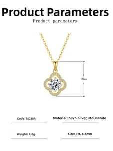 Spécifications du pendentif trèfle en moissanite 1ct et argent S925 doré 14K