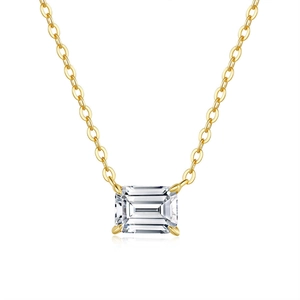 925 Sterling Silver Emerald Cut Moissanite Pendant Necklace For Women 14K Gold Plated Zirconia Rectangle Gemstone Gift