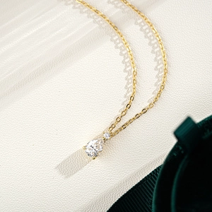 Pear shape moissanite pendant necklace in 14K gold plated 925 sterling silver chain
