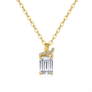 925 Sterling Silver Moissanite Zirconia Pendant Necklace For Women Emerald Cut Rectangle Luxury 14K Gold Plated Fine Jewelry