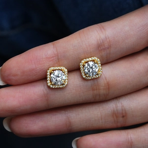 Classic 18K gold S925 sterling silver square halo moissanite stud earrings for women