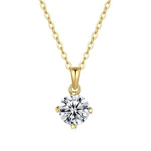 Collier classique en argent 925 plaqué or 14K avec pendentif moissanite à 4 griffes