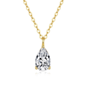 925 Sterling Silver 14K Gold Plated Pear Cut Moissanite Pendant Necklace Elegant Water Drop Zirconia Necklace For Women Jewelry