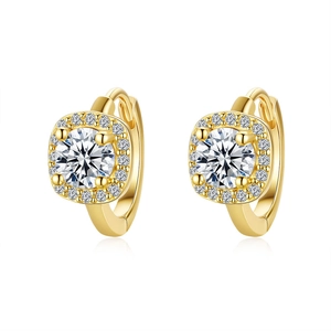 Classic S925 sterling silver moissanite halo hoop earrings with gold plating finish