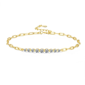 Bracelet en Argent Sterling S925 Avec Moissanite pour Femme Couleur D Pierre Ronde Incrustée Design Irrégulier Bijoux Avec Certificat GRA