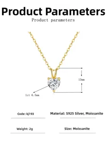 Detail of 1ct heart moissanite pendant with dimensions and S925 silver material specs