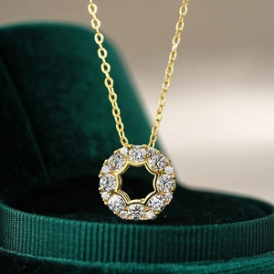 14K Gold Plated 925 Sterling Silver Moissanite Necklace Round Flower Pendant Cross Chain Elegant Women Fine Jewelry