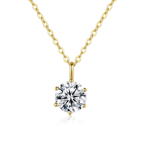 Classic Six-Prong Round Cut Moissanite Pendant Necklace For Women 925 Sterling Silver 14K Gold Plated Jewelry With GRA Certificate Gift Box