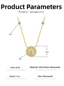 Detailed dimensions of 14K gold plated S925 silver star pendant necklace with moissanite