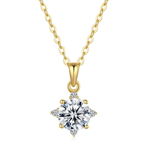 Collier classique en argent 925 avec pendentif moissanite et plaquage en or jaune 14 carats