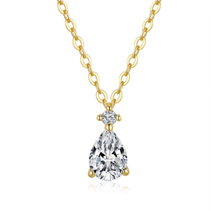 Elegant 14K gold plated sterling silver necklace with pear shaped moissanite pendant