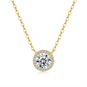Collier avec pendentif halo en argent sterling 925 plaqué or 14K et moissanite