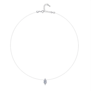 Marquise-cut moissanite pendant on invisible nylon wire necklace with adjustable chain