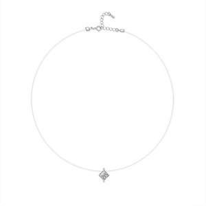Collier minimaliste en argent S925 avec moissanite 1ct et fil de nylon transparent