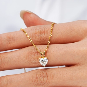 Elegant 14K gold plated 925 silver heart pendant necklace with shimmering moissanite