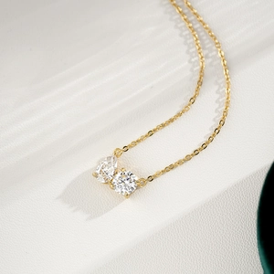 Collier en argent 925 plaqué or 14K avec pendentifs en moissanite de forme goutte et ronde