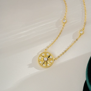 14K gold plated 925 silver hexagram pendant necklace with sparkling moissanite stones