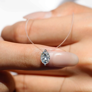 S925 Sterling Silver Moissanite Pendant Necklace For Women Invisible Fish Line Chain Minimalist Elegant Jewelry Gift