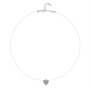 Minimalist S925 silver invisible necklace featuring a heart-shaped moissanite pendant