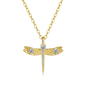 Collier Pendentif Libellule en Argent Sterling 925 Plaqué Or 14K Incrusté de Moissanite Bijoux de Mode Cadeau Femme