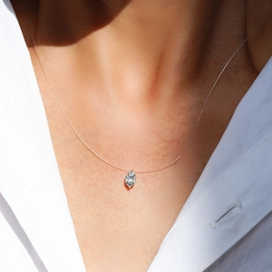 S925 silver 1ct marquise cut moissanite pendant necklace on invisible transparent fishing line