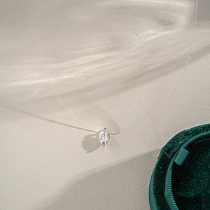 Marquise-cut moissanite pendant on invisible fishing line necklace in 925 sterling silver