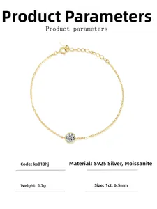 Bracciale in argento 925 con pietra moissanite da 1ct e raffinata finitura dorata