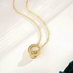 14K gold plated 925 sterling silver necklace with Roman numeral interlocking rings