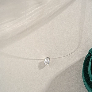 S925 silver necklace with emerald cut moissanite on invisible nylon fish line string