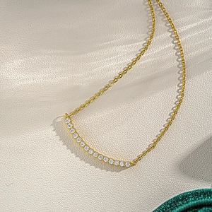 Elegant S925 sterling silver smile necklace with 1 carat moissanite stones in gold finish