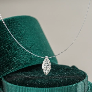 Marquise cut 1ct moissanite teardrop pendant necklace with invisible fishline chain
