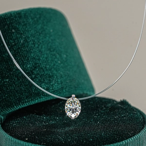 S925 silver 1ct moissanite teardrop pendant necklace on invisible fish line wire