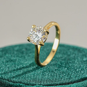 Elegant 18K gold plated S925 silver ring with round moissanite in 4-prong setting