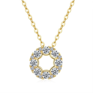 14K gold plated 925 sterling silver necklace with a sunburst round moissanite pendant