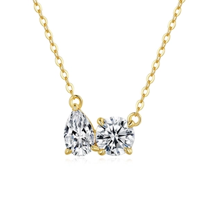 Collier en argent 925 plaqué or 14K avec pendentifs en moissanite goutte et rond