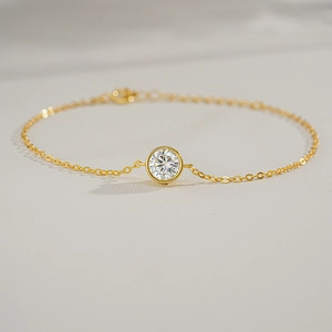 Bracciale Moissanite in Argento Sterling 925 Placcato Oro 18K Pietra Rotonda Castone Catena Bubble Regolabile Gioielli Donna Con Certificato GRA