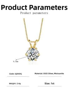 Vue détaillée du collier en argent S925 avec Moissanite 1ct et diamètre de 6,5mm